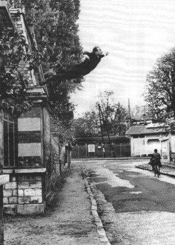 Le Saut dans le vide (Leap into the Void);
Photomontage by Shunk Kender of aperformance by Yves Klein at Rue Gentil-Bernard, Fontenay-aux-Roses, October 1960.
